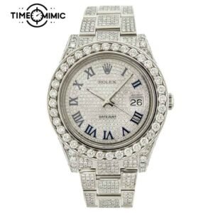 Supper Replica Fully Iced Out Rolex Datejust Diamond Rome Numeral Dial Fake Watches Clone