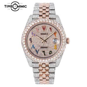 Supper Replica Fully Iced Out Rolex Datejust Diamond Rose Gold Twe-Tone Jubilee Fake Watches Clone