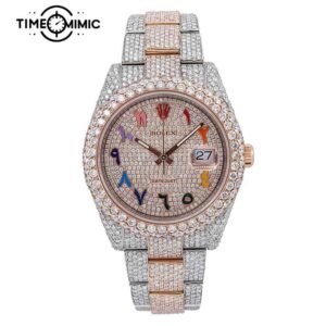 Supper Fully Iced Out Rolex Datejust Diamond Replica Rose Gold Twe-Tone Fake Watches clone