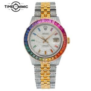 Fully Iced Out Rolex Datejust Rainbow Diamond Bezel Gold Twe-Tone