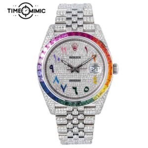 Supper Fully Iced Out Rolex Datejust Replica Rainbow Diamond Bezel Fake Watches clone