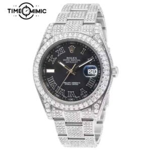 Supper Iced Out Rolex Datejust Black Rome Numeral Dial Replica Diamond 41mm Fake Watches Clone