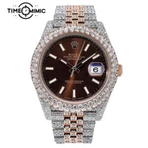Supper Replica Iced Out Rolex Datejust Brown 41mm Rose Gold Twe-Tone Fake Watches Clone