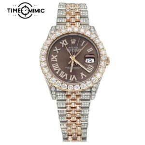 Supper Replica Iced Out Rolex Datejust Chocolate Rose Gold Twe-Tone Diamond 41mm Fake Watches clone