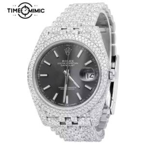 Supper Replica Iced Out Rolex Datejust Grey 41mm Fake Watches Clone