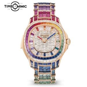 Supper Replica Patek Philippe Aquanaut 5260/1455R-001 38.8mm Rainbow Iced Out Rose Gold Fake Watches clone