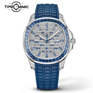 Supper Replica Patek Philippe Aquanaut 5268461G-001 38.8mm Blue Iced Out Rose Gold Fake Watches clone