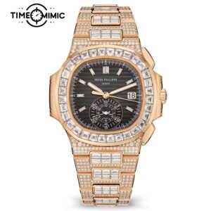 Supper Replica Patek Philippe Nautilus 5980/1400R-011 40.5mm Diamond Fully Iced Out Rose Gold Fake Watches Clone