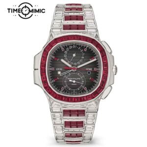 Supper Replica Patek Philippe Nautilus 5990/1422G-001 40.5mm Red Diamond Fully Iced Out Fake Watches Clone