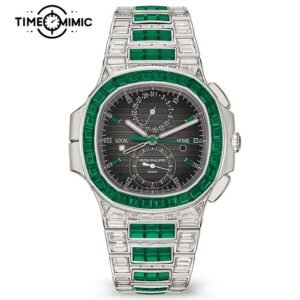 Supper Replica Patek Philippe Nautilus 5990/1423G-001 40.5mm Green Diamond Fully Iced Out Fake Watches Clone