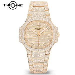 Supper Replica Patek Philippe Nautilus 7118/1450R-001 35.2mm Rose Gold Diamond Fully Iced Out Fake Lady Watches Clone