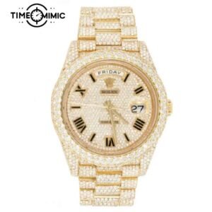 Supper Replica Rolex Day-Date Gold Fully Iced Out Rome Dial 40mm Diamond Fake Watches Clone