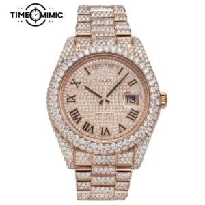 Supper Replica Rolex Day-Date Rose Gold Fully Iced Out Rome Dial 40mm Diamond Fake Watches Clone