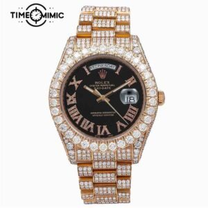 Supper Replica Rolex Day-Date Rose Gold Iced Out Rome Dial Diamond 40mm Fake Watches Clone
