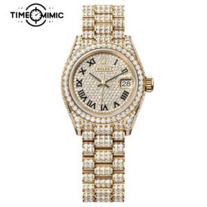 Supper Replica Rolex Lady Datejust 279458RBR-0001 28mm Yellow Gold Iced Out Diamond Fake Watches Clone
