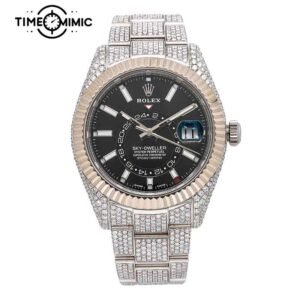 Supper replica Rolex Sky-Dweller Black Dial Iced Out Diamond 42mm Fake Watches Clone