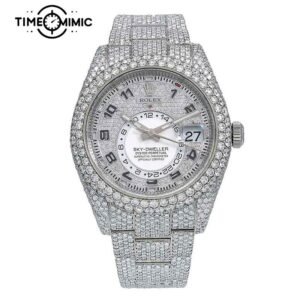 Supper replica Rolex Sky-Dweller Fully Iced Out Diamond 42mm Fake Watches Clone