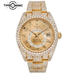 Supper Replica Rolex Sky-Dweller White Dial Iced Out Diamond Gold 42mm Fake Watches Clone