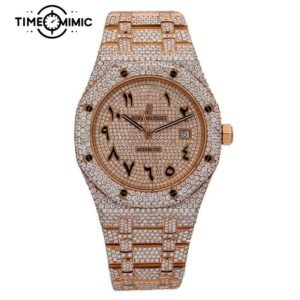 Supper Audemars Piguet Royal Oak Fully Iced Out Replica Rose Gold Diamond Fake Watches Clone
