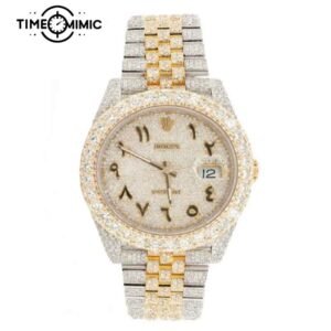 Supper Fully Iced Out Rolex Datejust Diamond Replica Gold Twe-Tone Arabic Numeral Dial Jubilee Fake Watches Clone