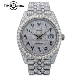 Supper Fully Iced Out Rolex Datejust Diamond Replica Twe-Tone Arabic Numeral Dial Jubilee Fake Watches Clone