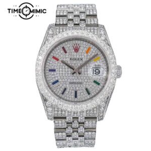 Supper Replica Fully Iced Out Rolex Datejust Rainbow Diamond Fake Watches Clone