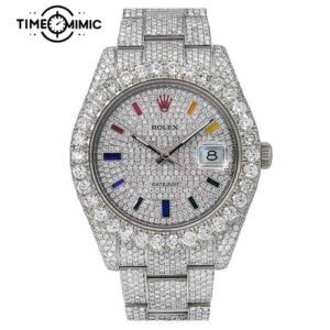 Supper Replica Fully Iced Out Rolex Datejust Rainbow Diamond Scale Large Diamond Bezel Fake Watches Clone