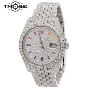 Supper Replica Fully Iced Out Rolex Datejust Rainbow Diamond Scale Fake Watches Clone