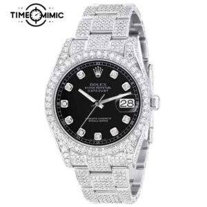Supper Replica Iced Out Rolex Datejust Diamond Scale Black Dial 41mm Fake Watches Clone