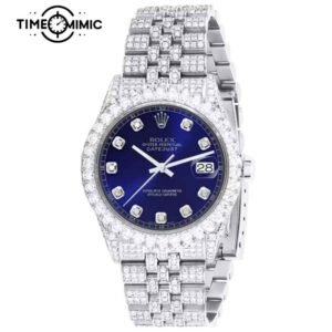 Supper Replica Iced Out Rolex Datejust Diamond Scale Blue Dial 41mm Fake Watches Clone