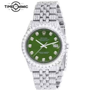 Supper Replica Iced Out Rolex Datejust Diamond Scale Green Dial Jubilee 41mm Fake Watches Clone