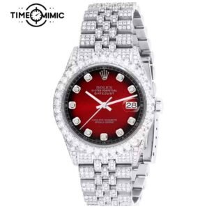 Supper Replica Iced Out Rolex Datejust Diamond Scale Red Gradient Dial Jubilee 41mm Fake Watches Clone