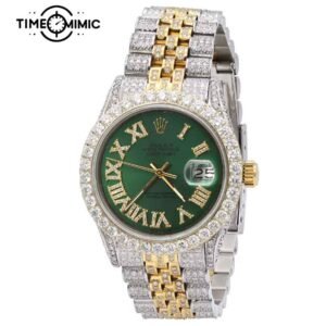 Supper Replica Iced Out Rolex Datejust Green Roma Diamond Number Dial Gold Twe-Tone 41mm Fake Watches Clone