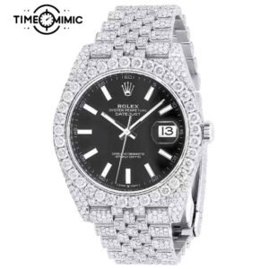 Supper Replica Iced Out Rolex Datejust Luminous Scale Black Dial Large Diamond Bezel 41mm Fake Watches Clone