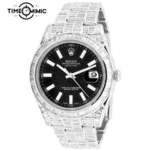Supper Replica Iced Out Rolex Datejust Luminous Scale Black Dial 41mm Fake Watches Clone