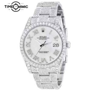 Supper Replica Iced Out Rolex Datejust Mother-of-Pearl Roma Diamond Number Dial 41mm Fake Watches Clone