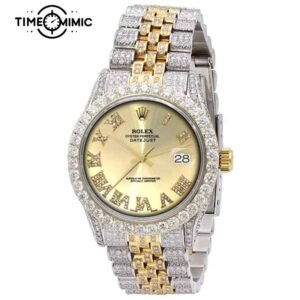 Supper Replica Iced Out Rolex Datejust Roma Diamond Number Gold Dial Gold Twe-Tone Jubilee 41mm Fake Watches Clone