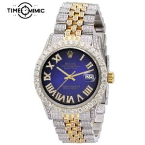 Supper Replica Iced Out Rolex Datejust Roma Diamond Number Blue Dial Gold Twe-Tone Jubilee 41mm Fake Watches Clone