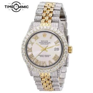 Supper Replica Iced Out Rolex Datejust Roma Diamond Number Silver Dial Gold Twe-Tone 41mm Fake Watches Clone