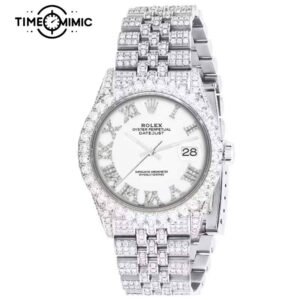 Supper Replica Iced Out Rolex Datejust White Roma Diamond Number Dial 41mm Fake Watches Clone